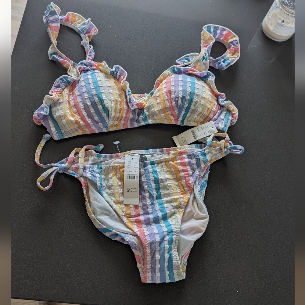 J. Crew rainbow gingham French style bikini NWT medium